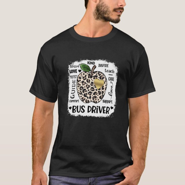 Leopard Apple Bus Driver Love Care Support Inspire T-Shirt (Front)