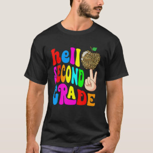Leopard Apple Hello 2nd Grade Teacher Kids Back To T-Shirt