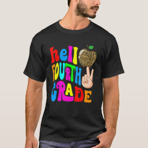 Leopard Apple Hello 4th Grade Teacher Kids Back To T-Shirt