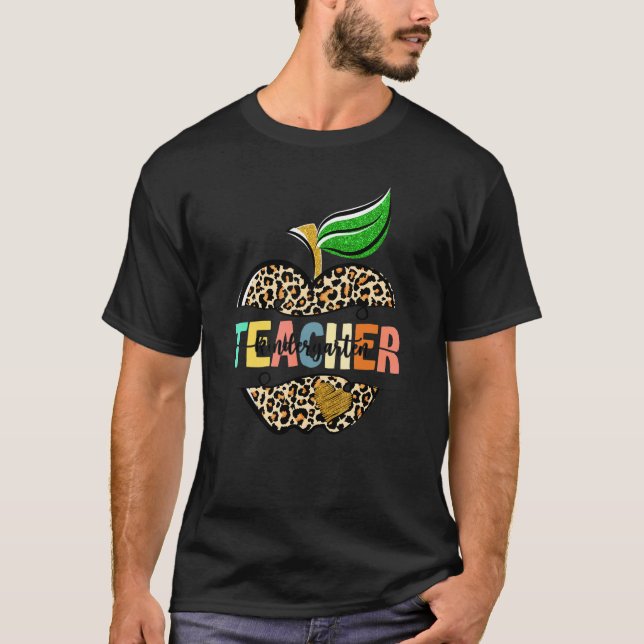 Leopard Apple Kindergarten Teacher Back School Tea T-Shirt (Front)