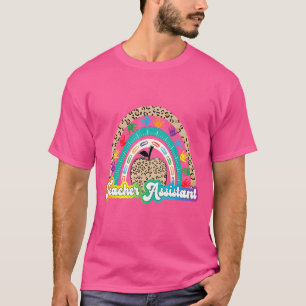 Leopard Apple Rainbow Teacher Assistant Life Back T-Shirt