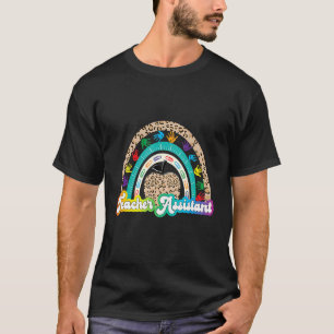 Leopard Apple Rainbow Teacher Assistant Life Back  T-Shirt