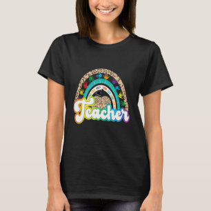 Leopard Apple Rainbow Teacher Life Back To School T-Shirt