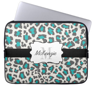Leopard Aqua Grey White Neoprene Laptop Sleeve