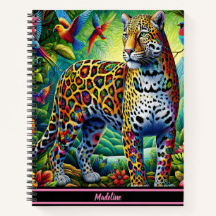 Leopard Aura: Tropical Birds Surrounding Notebook