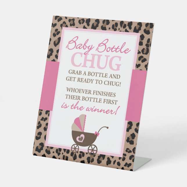 Leopard Baby Bottle Chug Baby Shower Game Sign (Front)