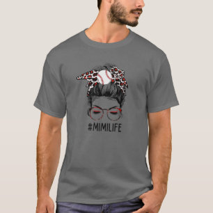 Leopard Ball Mimi Life Messy Bun Game Day Mothers T-Shirt