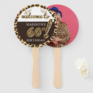 Leopard Balloon 60th Birthday Photo Personalised Hand Fan