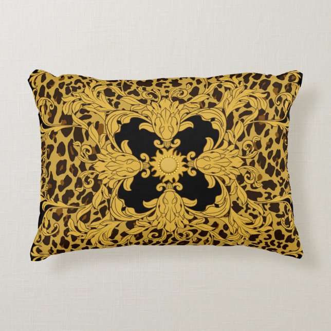Leopard Baroque, Ornate Animal Print Decorative Cushion (Front)