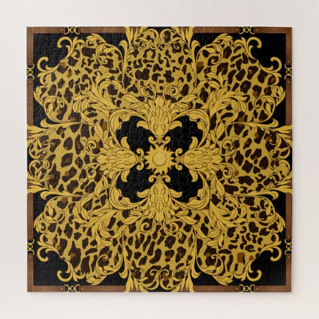 Leopard Baroque, Ornate Animal Print Jigsaw Puzzle (Vertical)
