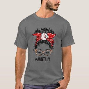 Leopard Baseball Aunt Life Messy Bun Game Day Moth T-Shirt