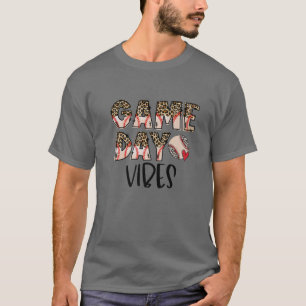 Leopard Baseball Game Day Vibes Baseball Mum Mothe T-Shirt