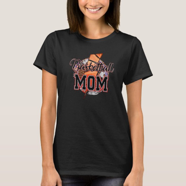 Leopard Basketball Mum Lightning Bolt Western Bask T-Shirt (Front)