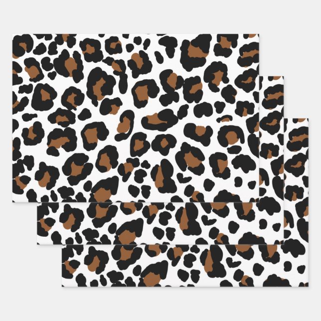 Leopard Big Cat Fur Pattern Print  Wrapping Paper Sheet (Set)