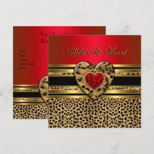 Leopard Birthday Wild At Heart Black Gold Red 2 Invitation