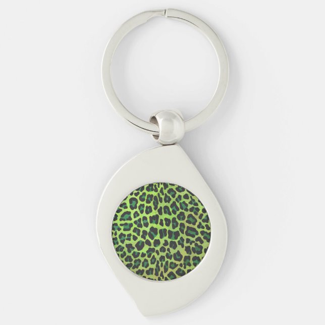 Leopard Black and Green Print Key Ring (Front)