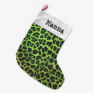 Leopard Black and Green Print Large Christmas Stocking