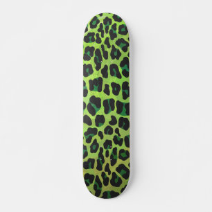 Leopard Black and Green Print Skateboard