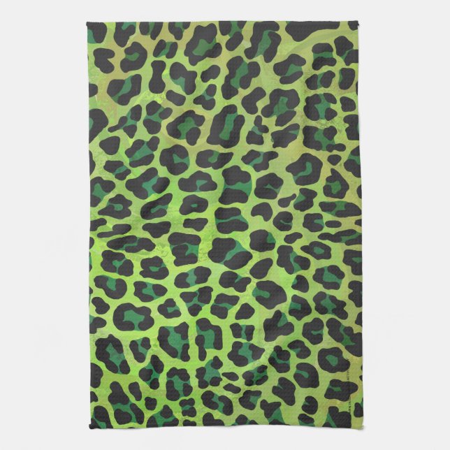Leopard Black and Green Print Tea Towel (Vertical)