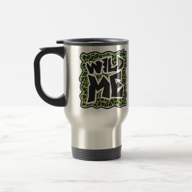 Leopard Black and Green Print Travel Mug (Left)
