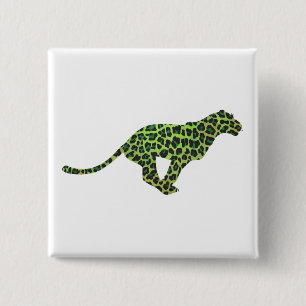 Leopard Black and Green Silhouette 15 Cm Square Badge