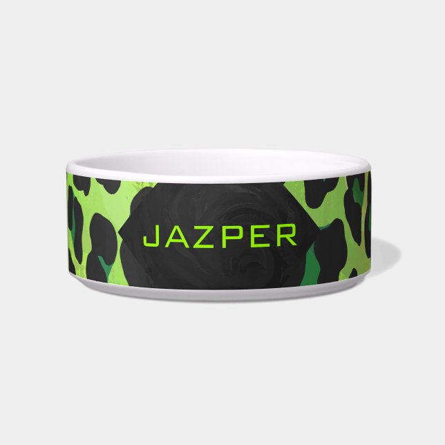 Leopard Black and Green with Monogram Bowl (Front)