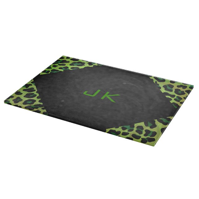 Leopard Black and Green with Monogram Cutting Board (Corner)