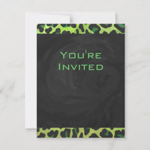 Leopard Black and Green with Monogram Invitation