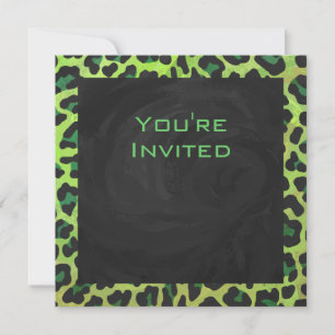Leopard Black and Green with Monogram Invitation