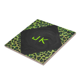 Leopard Black and Green with Monogram Tile