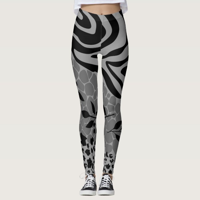 Leopard black and grey leggings (Front)