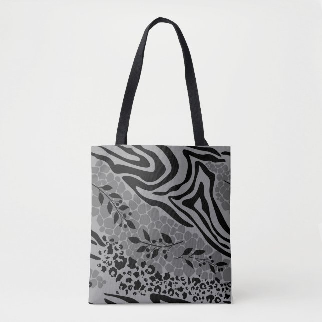 Leopard black and grey tote bag (Front)