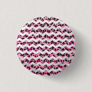 Leopard Black and Hot Pink Chevron Print 3 Cm Round Badge