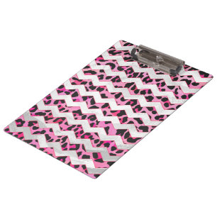 Leopard Black and Hot Pink Chevron Print Clipboard