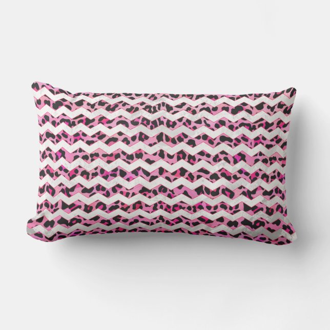 Leopard Black and Hot Pink Chevron Print Lumbar Cushion (Front)