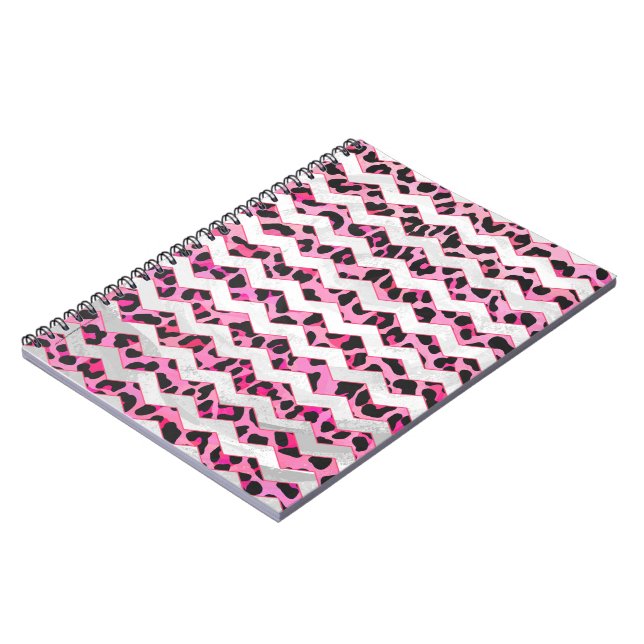 Leopard Black and Hot Pink Chevron Print Spiral Notebook (Left Side)