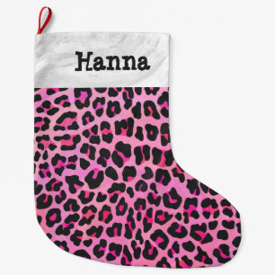 Leopard Black and Hot Pink Large Christmas Stocking