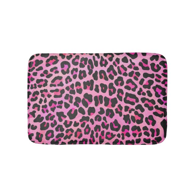Leopard Black and Hot Pink Print Bath Mat (Front)