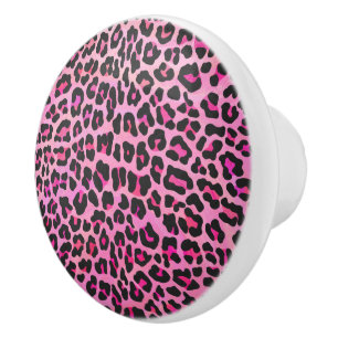 Leopard Black and Hot Pink Print Ceramic Knob