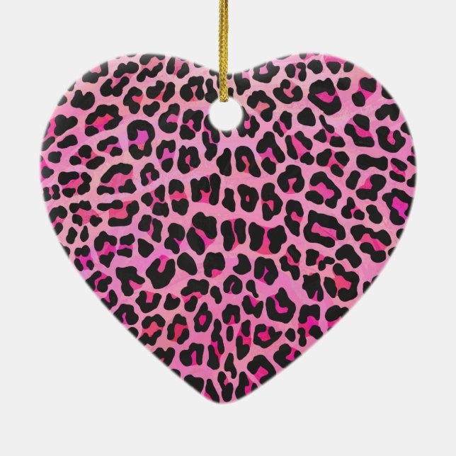 Leopard Black and Hot Pink Print Ceramic Tree Decoration (Back)
