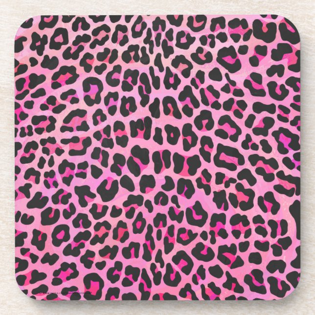 Leopard Black and Hot Pink Print Coaster (Front)
