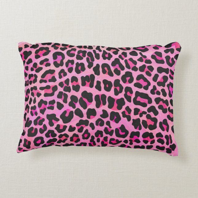 Leopard Black and Hot Pink Print Decorative Cushion (Back)