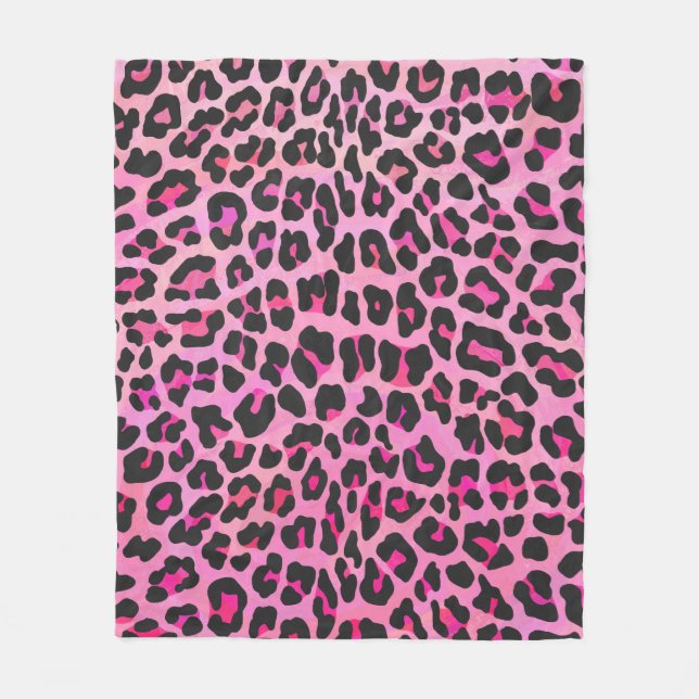 Leopard Black and Hot Pink Print Fleece Blanket (Front)