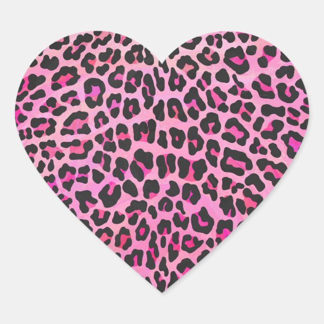 Leopard Black and Hot Pink Print Heart Sticker (Front)
