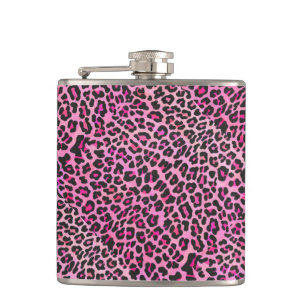 Leopard Black and Hot Pink Print Hip Flask