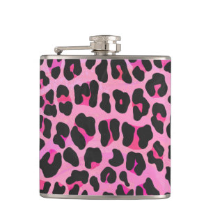 Leopard Black and Hot Pink Print Hip Flask