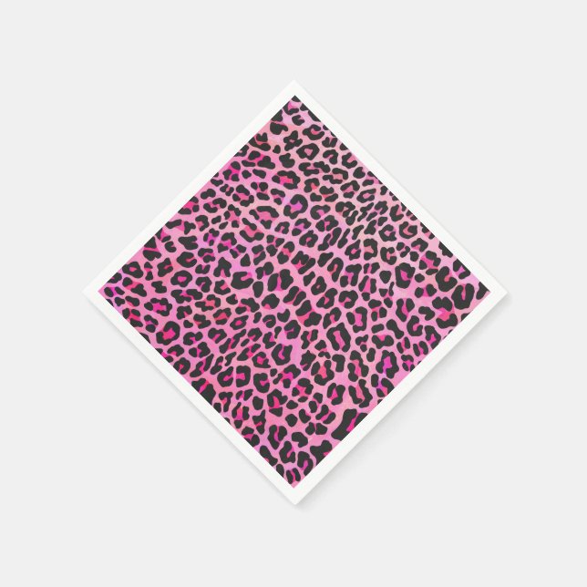 Leopard Black and Hot Pink Print Napkin (Corner)