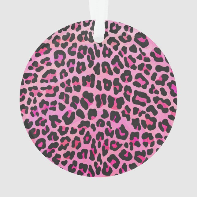 Leopard Black and Hot Pink Print Ornament (Back)