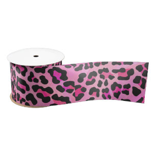 Leopard Black and Hot Pink Print Satin Ribbon