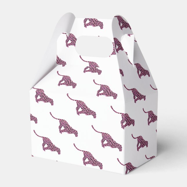 Leopard Black and Hot Pink Print Siloette Favour Box (Front Side)